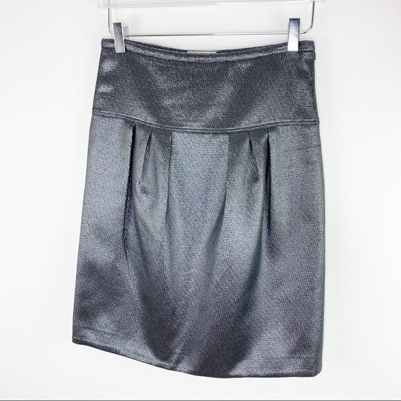 Burberry Pewter Gray Metallic Skirt Sz 2 - Picture 1 of 10